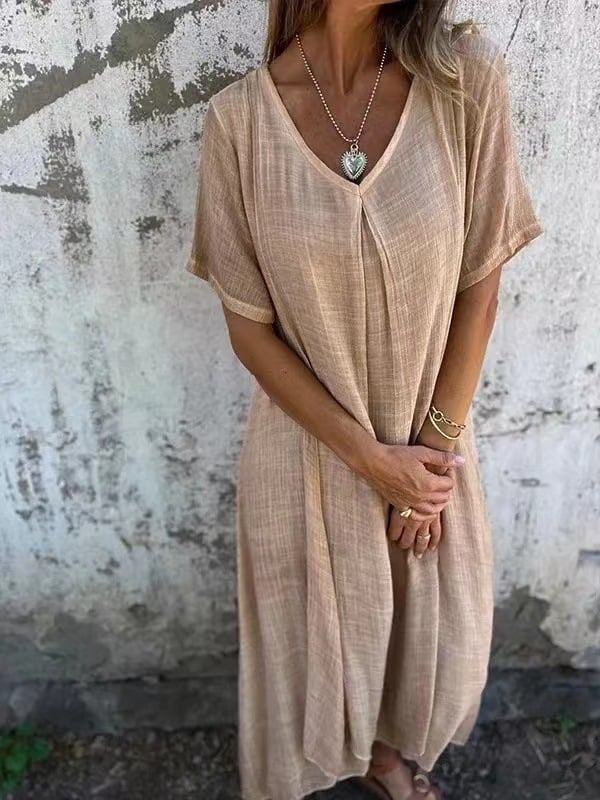 Willow Cotton Linen V Neck Midi Dress Product Image 04