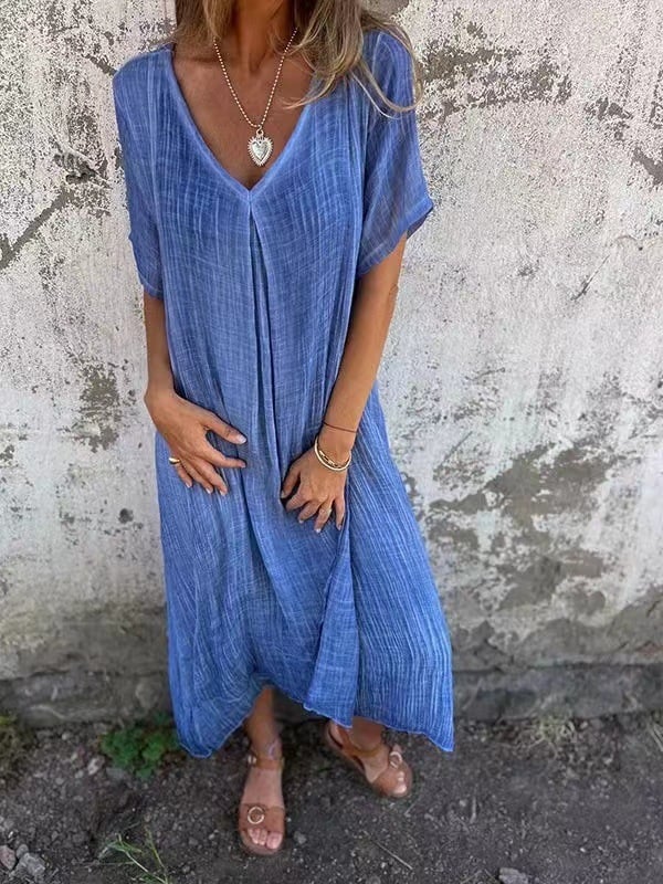 Willow Cotton Linen V Neck Midi Dress Product Image 07