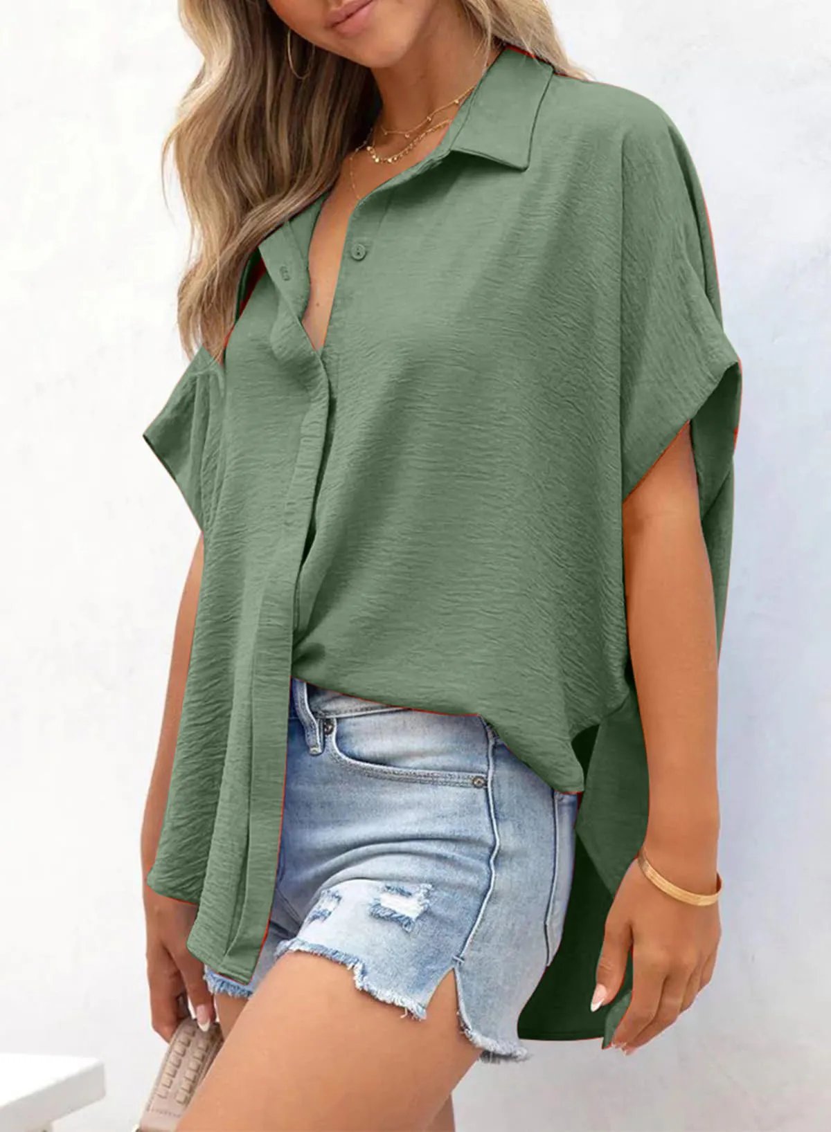 Willow Relaxed V Neck Button Blouse Product Image 06