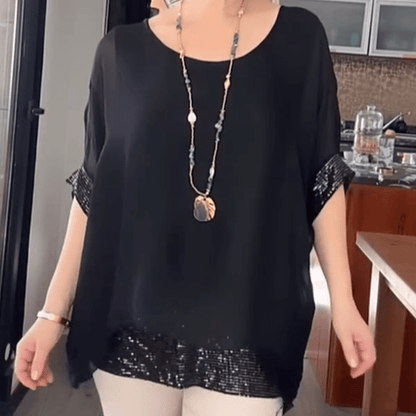 Willow Sequin Trim Round Neck Blouse Product Image 01