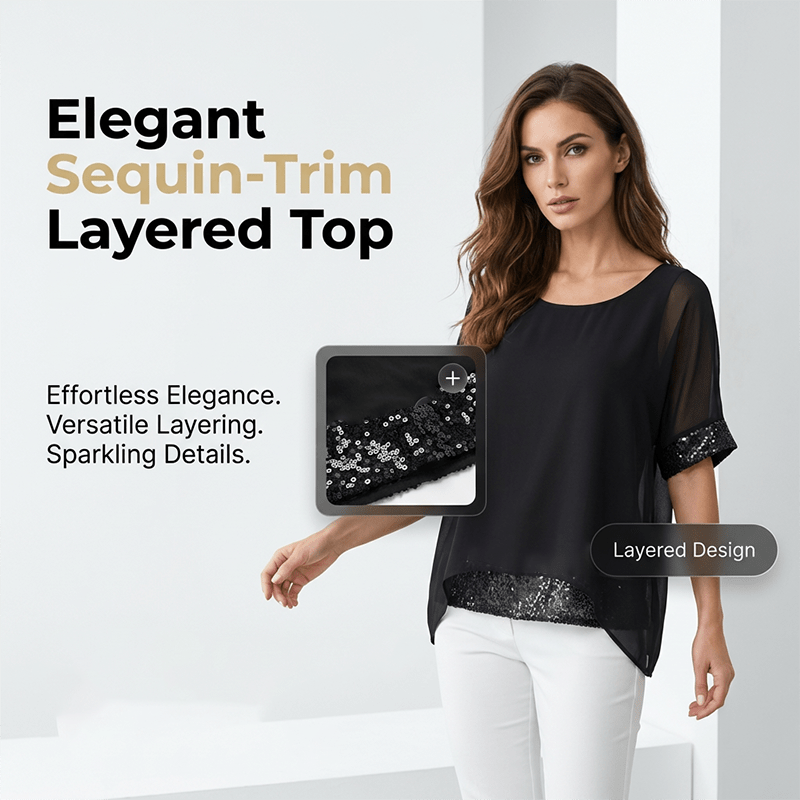 Willow Sequin Trim Round Neck Blouse Product Image 02