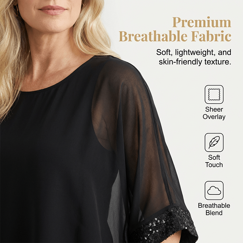 Willow Sequin Trim Round Neck Blouse Product Image 05