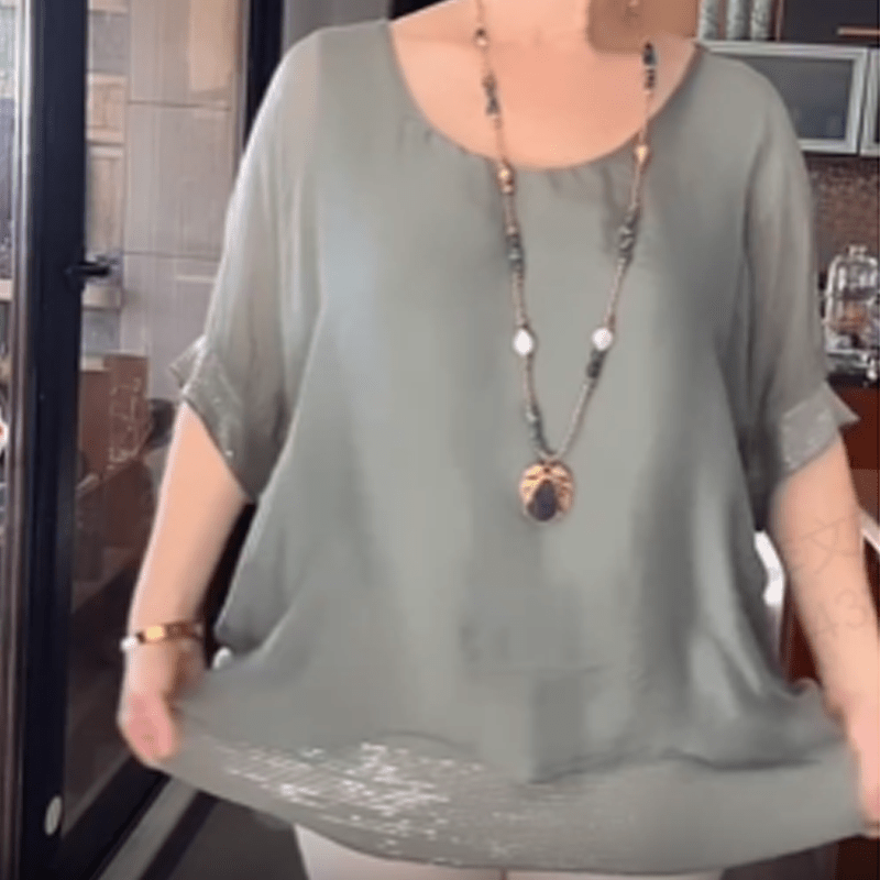 Willow Sequin Trim Round Neck Blouse Product Image 09