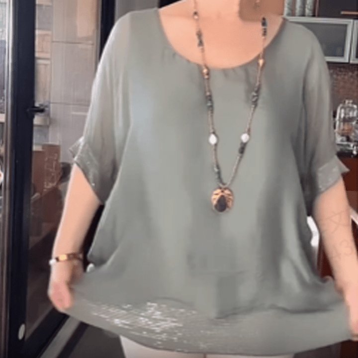Willow Sequin Trim Round Neck Blouse Product Image 09