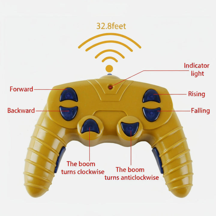 Yellow wireless controller diagram identifying directional, rotation and lifting buttons.