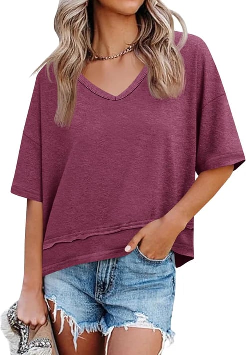 Womens V Neck Flowy Short Sleeve Top Product Image 03