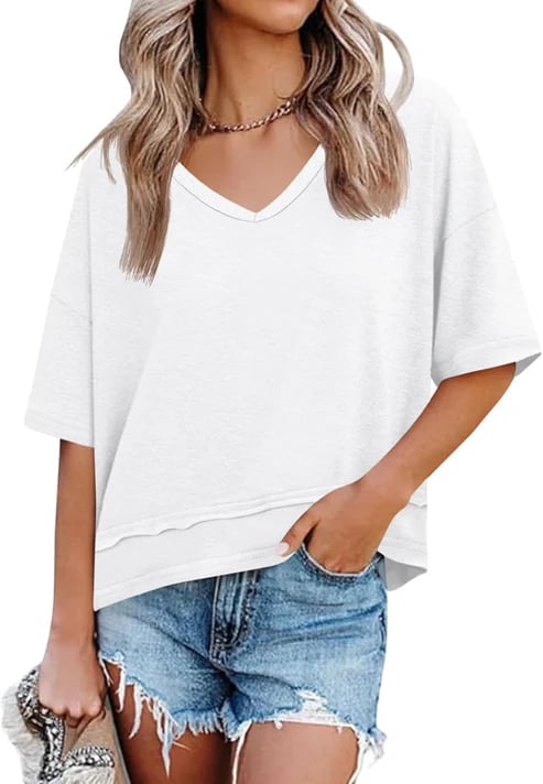Womens V Neck Flowy Short Sleeve Top Product Image 04