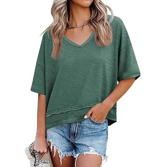 Womens V Neck Flowy Short Sleeve Top Product Image 05