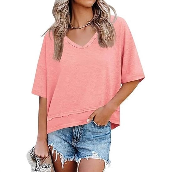 Womens V Neck Flowy Short Sleeve Top Product Image 06