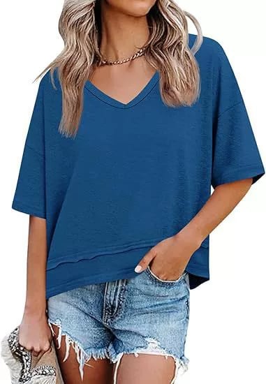 Womens V Neck Flowy Short Sleeve Top Product Image 07