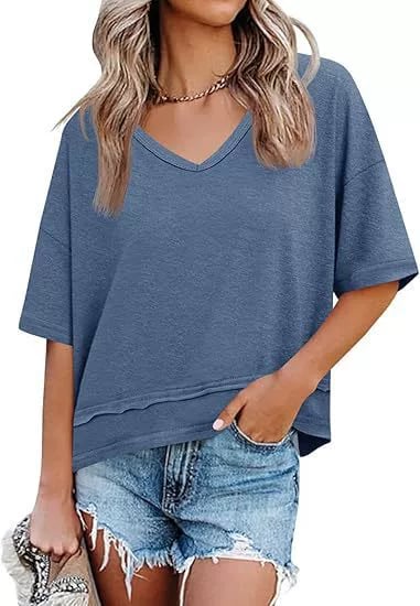 Womens V Neck Flowy Short Sleeve Top Product Image 08