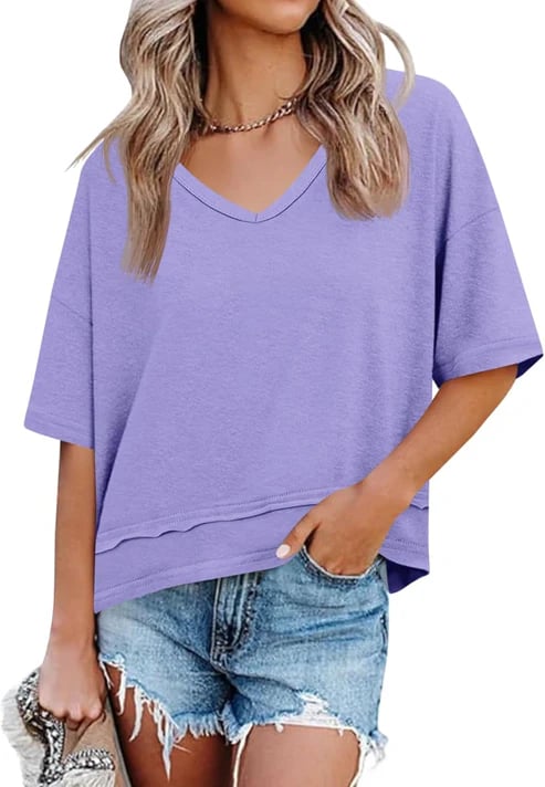 Womens V Neck Flowy Short Sleeve Top Product Image 09