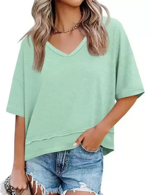 Womens V Neck Flowy Short Sleeve Top Product Image 10