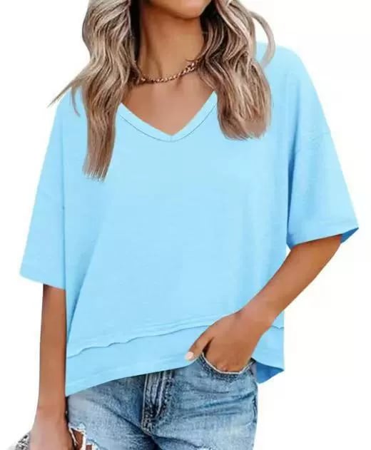 Womens V Neck Flowy Short Sleeve Top Product Image 12