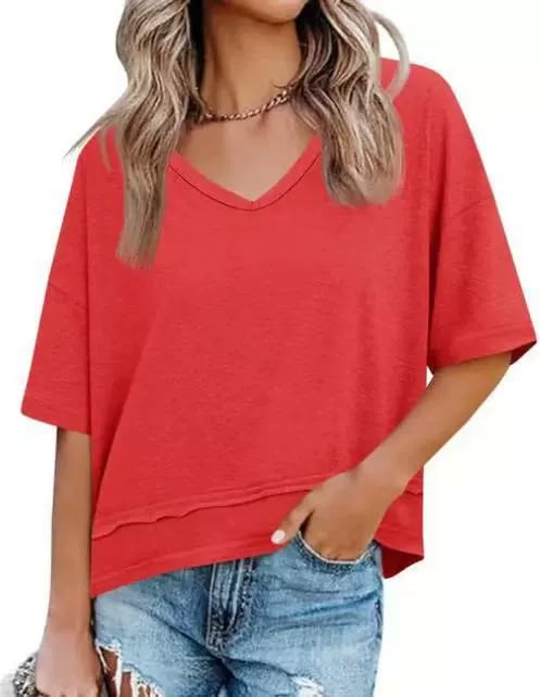 Womens V Neck Flowy Short Sleeve Top Product Image 13