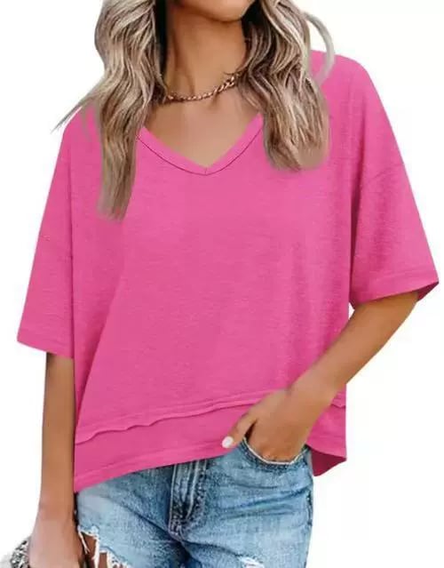 Womens V Neck Flowy Short Sleeve Top Product Image 15