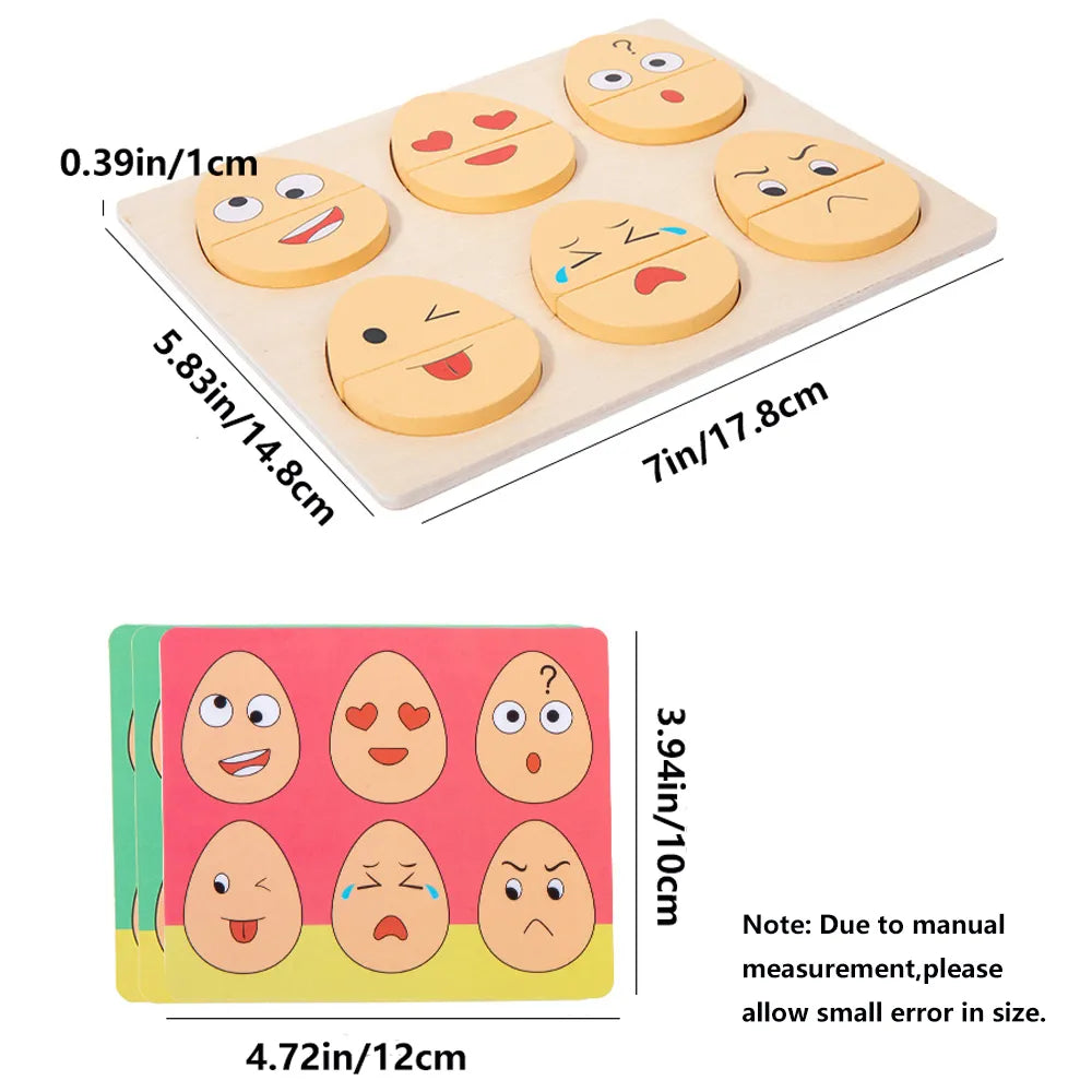 Puzzle board measurements of 17.8 by 14.8 by 1 cm and matching cards measuring 12 by 10 cm