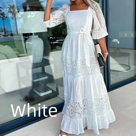 Wrenley Patchwork Tie Waist Maxi Dress Product Image 01