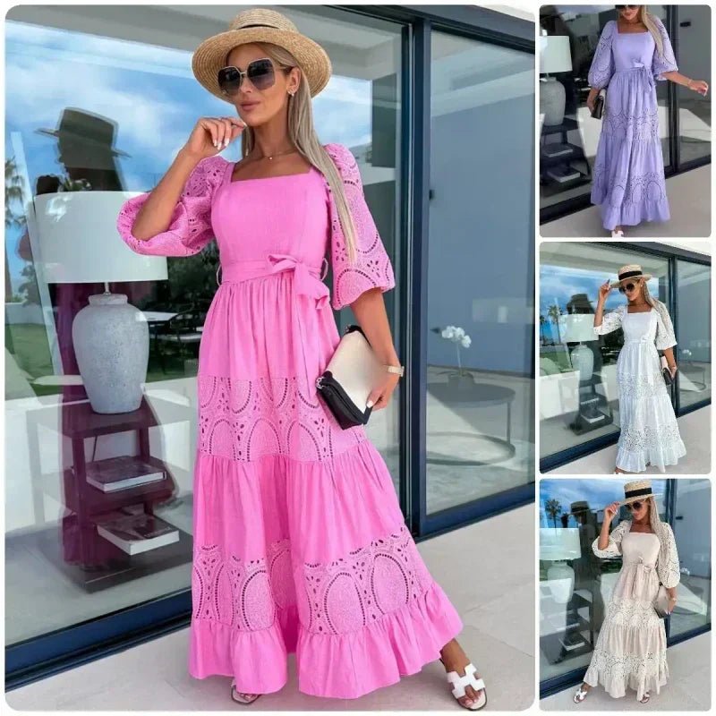 Wrenley Patchwork Tie Waist Maxi Dress Product Image 02