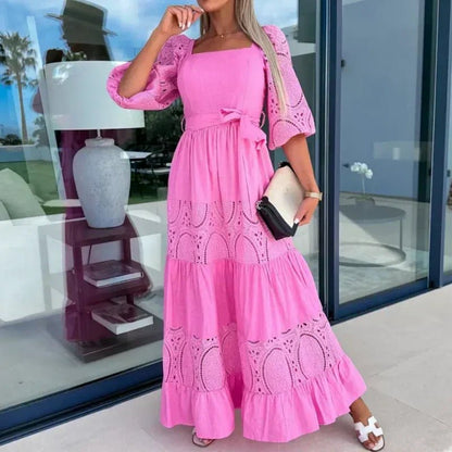 Wrenley Patchwork Tie Waist Maxi Dress Product Image 03