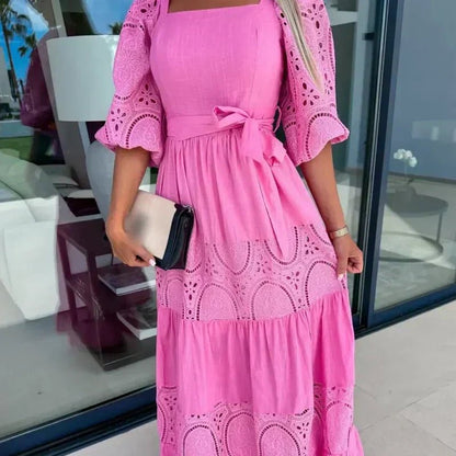 Wrenley Patchwork Tie Waist Maxi Dress Product Image 04