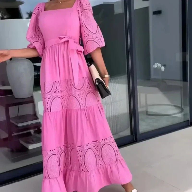 Wrenley Patchwork Tie Waist Maxi Dress Product Image 05