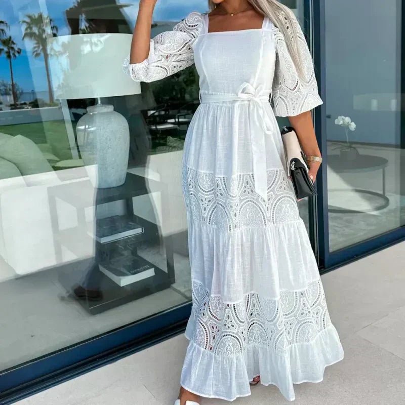 Wrenley Patchwork Tie Waist Maxi Dress Product Image 06
