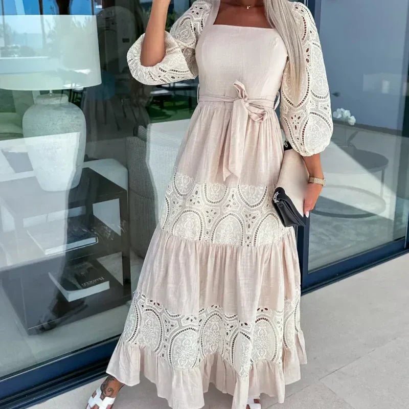 Wrenley Patchwork Tie Waist Maxi Dress Product Image 07