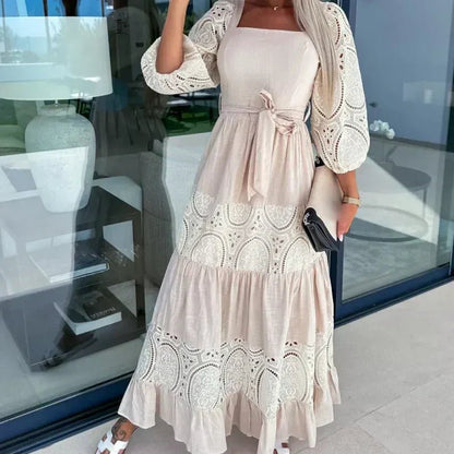 Wrenley Patchwork Tie Waist Maxi Dress Product Image 07