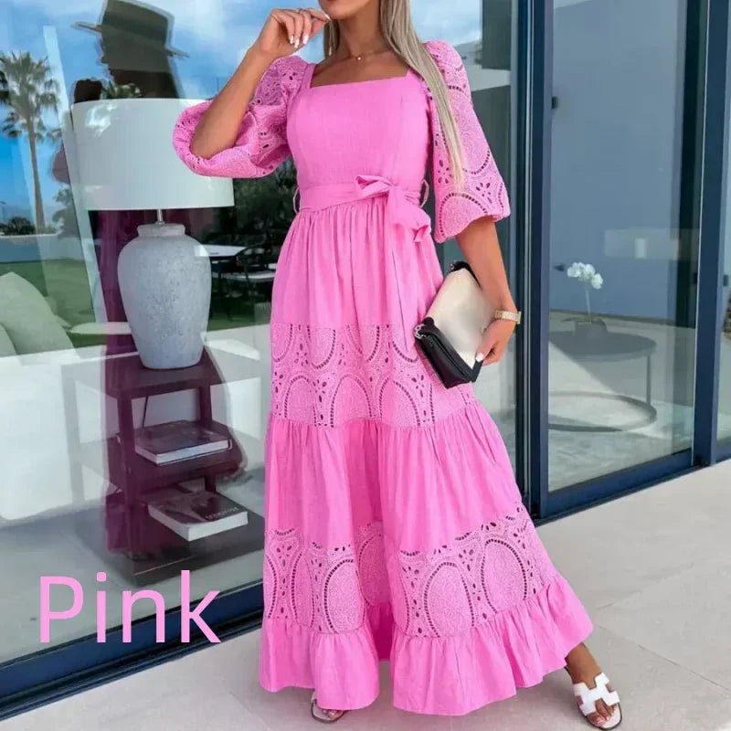 Wrenley Patchwork Tie Waist Maxi Dress Product Image 11