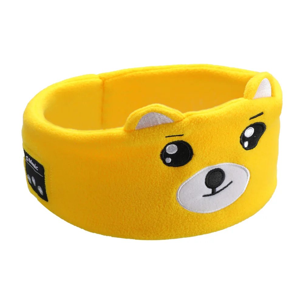 Yellow bear Bluetooth sleep mask with rounded ears and an embroidered white muzzle.