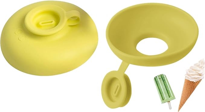Yellow silicone holder showing the cone opening and attached ice pop insert