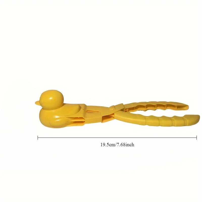 Yellow duck-shaped mold clip with a 19.5 cm length marking