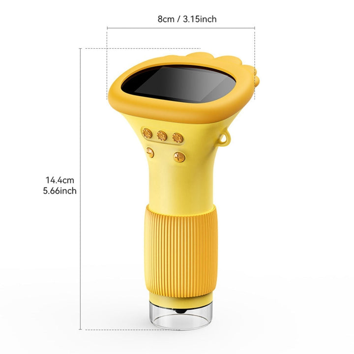 Yellow microscope measurement chart showing an 8 cm width and 14.4 cm height.