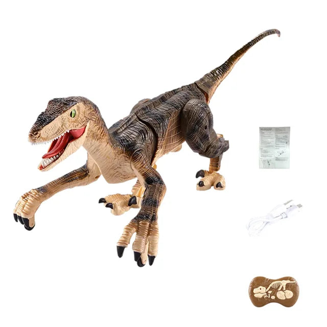 Yellow Raptor remote control dinosaur with controller, USB cable and manual