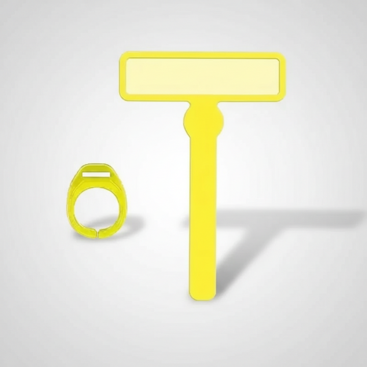 Yellow reading guide with a tinted rectangular window and matching finger ring.