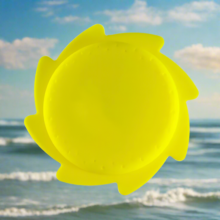 Plain yellow silicone water flying disc with curved edge fins