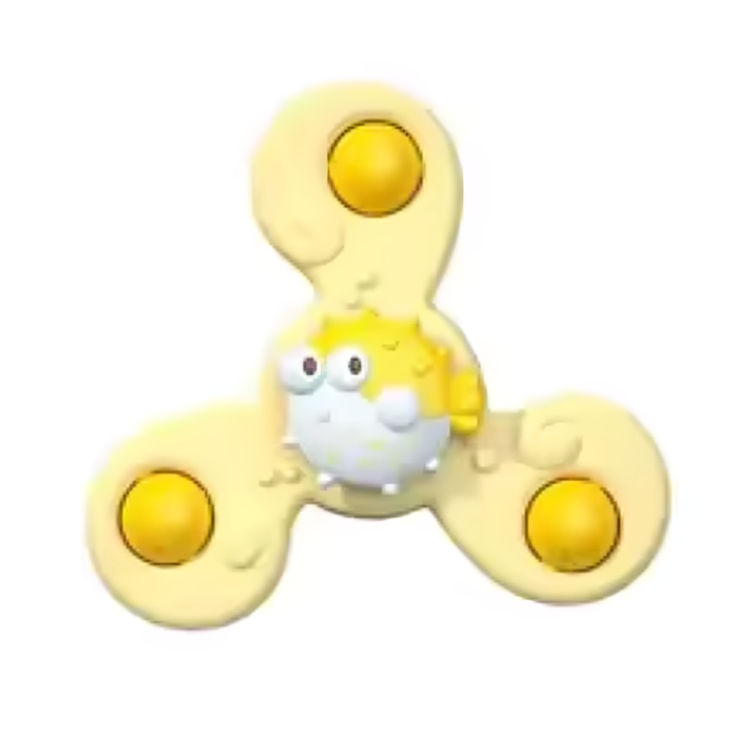 Yellow three-arm spinner with a whale character and round yellow details